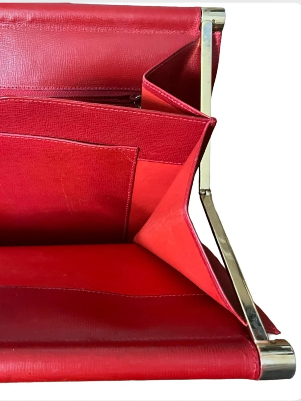 MARK CROSS RED GRAINED LEATHER ORGANIZER TOTE WITH GOLD SIDE HINGES
